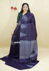 Blue Berry - Ahimsa - 100 count Pure mercerized silk cotton with temple and mango border